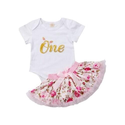 2018 Brand Newborn Infant Baby Girls Birthday Floral Romper +Tutu Skirt 2PCS Outfits Size 0-24M