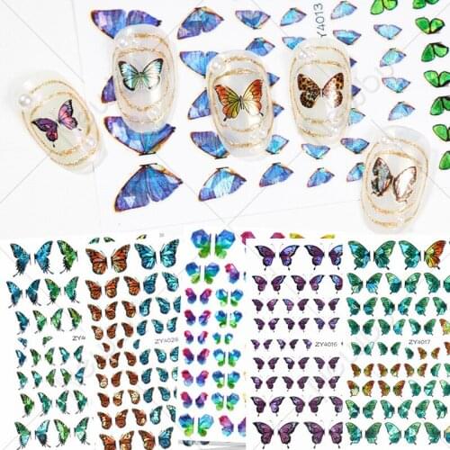 3D Blue Nail Sticker Decals Self-adhesive Design Holographic Butterflies Nails Art Manicure Sticker Summer Nail Art Decorations