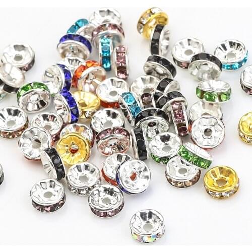 50pcs 8mm Hot Round Rhinestone Rondelle Crystal Bead Loose Spacer Charm Beads for DIY Handmade Jewelry Findings Making Supplies