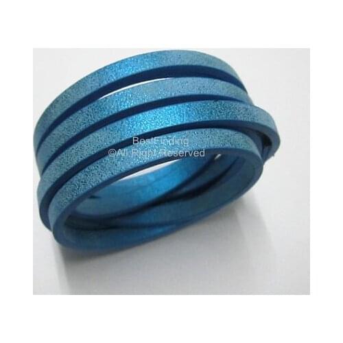 5x2mm Metallic light blue leather cord 5mm Flat wrap leather cord