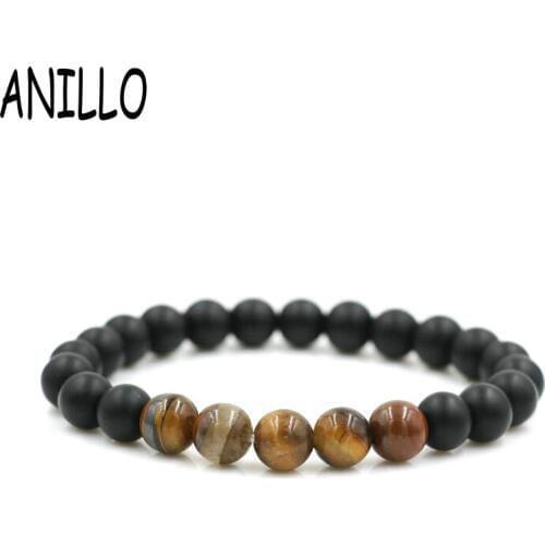 ANIILO 8 MM Natural Matte Lave Stone Match Tiger Eye Beads Bracelets & Bangles Elastic Rope Chain For Women and Men Jewelry