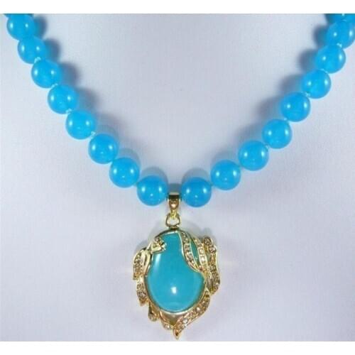 Free shipping ladys finest accessory! noble blue jade Necklace + inlaid crystal blue jade pendant