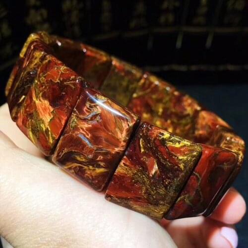 Natural Fire Pietersite Red Yellow Stretch Gemstone 20x15mm Namibia Square Beads Bracelet Bangle For Man and Woman AAAAAA