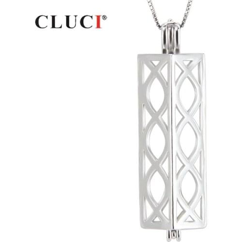 CLUCI 925 Silver Pendant Jewelry Geometric Cuboid Personalized Charms Women Vintage Sterling Silver Jewelry Pearl Locket SC203SB