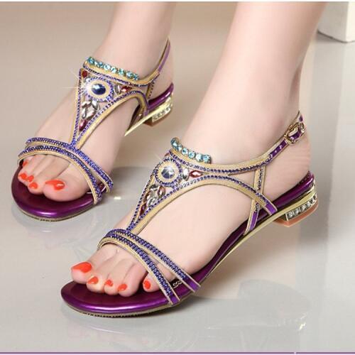 Gold Purple Bride Wedding High Heel Ankle Strap Glitter Sandals Summer Women Sexy Open Toe Rhinestone Sandals Shoes C0011