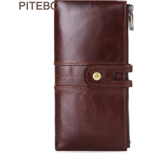 PITEBO Business Leather Long Wallet Business Card Collection Wallet Leisure Fashion Handbag Zipper Bank card bag, hand bag