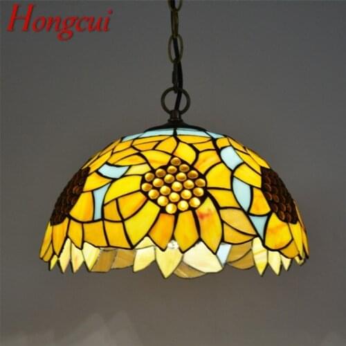 Hongcui Tiffany Pendant Light Modern LED Lamp Flower Figure Fixtures For Home Dining Room Decoration
