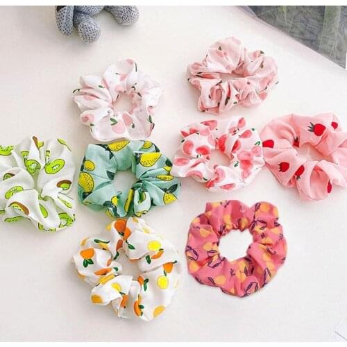 Korean Fashion Avocado Strawberry Peach Print Elastic Hair Bands For Women Fruit Hair Ring Girls Hair Ropes Headwear Accessories