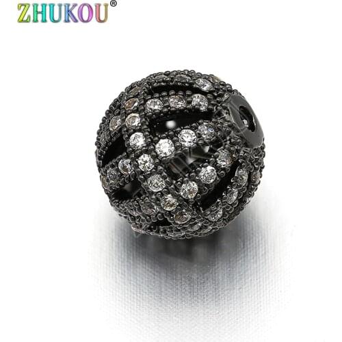 10mm Brass Cubic Zirconia Setting Round Beads for Jewelry Findings Making, Hole: 1.5mm, Model: VZ166