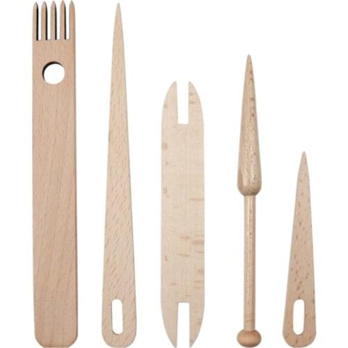 5 Pieces/Pack Wooden Hand Loom Stick Set Includes 2 Pcs Crochet Needles 1 Pc Wooden Shuttle 1 Pc Bobbin Stick 1 Pc Comb M6CE
