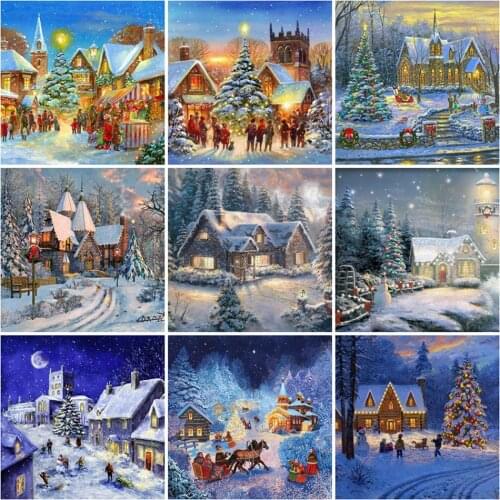 5D Diamond Painting Kits House Picture Of Rhinestones Diamond Embroidery Winter Christmas Day Landscape DIY Handmade Gift Items