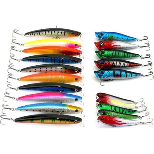 20pcs mixed minnow popper pencil fishing lures set bass wobbler pike carp trout catfish peche fishing baits pesca fishing tackle