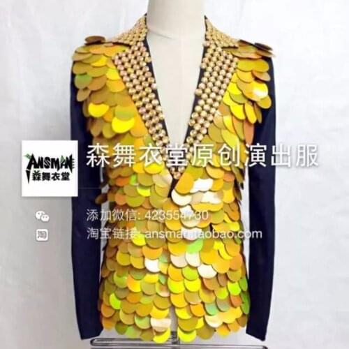 2020 New Hot Mens Fashion Slim Dj Blazers Male Singer Gd Gold Flake Suit Men Costume Formal Dress Costumes Plus Size Clothing
