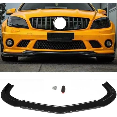 For Mercedes Benz W204 C Class Sedan 4 Door C63 AMG 2008-2011 Glossy Black Lower Splitter Chin Cover Front Bumper Spoiler Lip