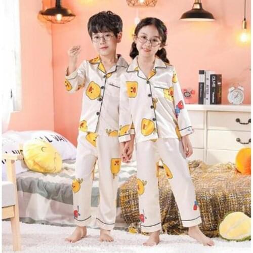 New 2Pcs Kid Baby Boy Girl Silk Satin Button-Down Pajamas Set Animal Print Long Sleeve Sleepwear Nightwear Outfit 3-14Year Wear