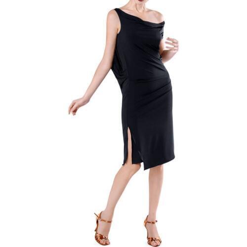 One shoulder off floating slit dress W17018 Latin dance performance dress