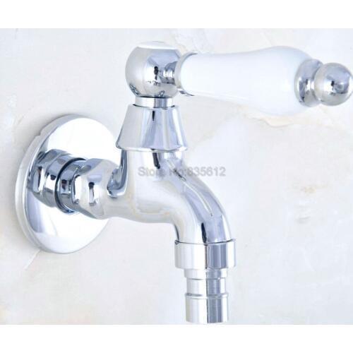 Polished Chrome Brass Wall Mount Ceramic Handle Washing Machine Faucet Garden Tap tav156