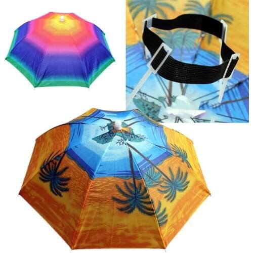 Portable Outdoor Sports 55cm Umbrella Hat Cap Folding Women Men Umbrella Fishing Hiking Golf Beach Headwear Handsfree