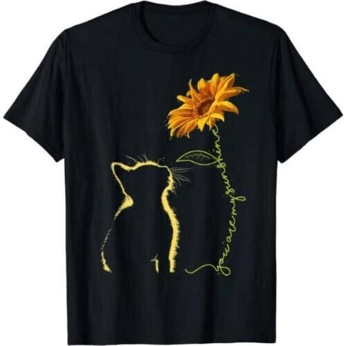 Unisex Cats Sunflower Casual Breathable Short Sleeve Round Neck Loose print T-shirt Top Harajuku vintage BF Women Top Clothing