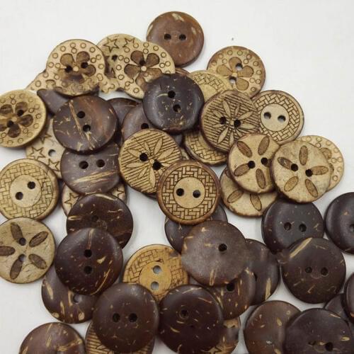 Carved Sewing Button Handmade DIY Buttons 2 Holes Eyed Buttons Craft Decoration 100Pcs 18MM Round Shape