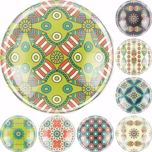 Handmade 6 Size Glass Ethnic Embroidery Floral Flatback Cameo Cabochon Domed DIY Jewelry Charm Photo Pendant Setting