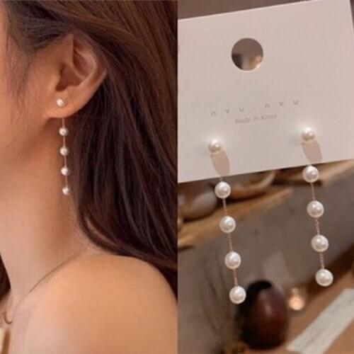 S925 Pin Earrings Fashion White Pearl Long Chain Earrings Simple Tassel Temperament Earrings for Women Party Wholesale