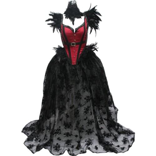 Feathers Sexy Lace Floral Party Bustier Dress Burlesque Corset Victorian Steampunk Costume Women halloween Gothic corset Dress