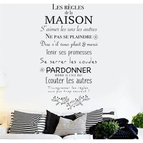 Removable Wall Stickers Les Règles De La Maison French Quote Mural Vinyl Bedroom Livingroom Decals Decoration Wallpaper RU2418