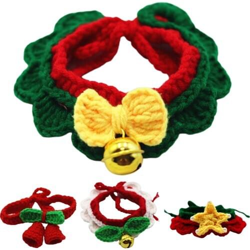 Hand Knitted Woolen Christmas Patterns Cat Dog Collar Neck Ornaments Pet Scarf