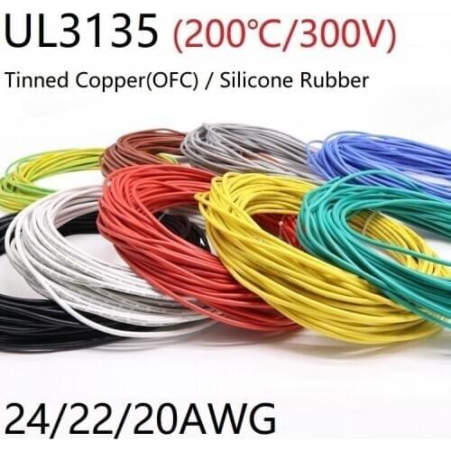 20AWG UL3135 Silicone Rubber Wire Copper Cable Insulated LED Lamp Lighting Cable Soft Flexible High Temperature Line 1 meter