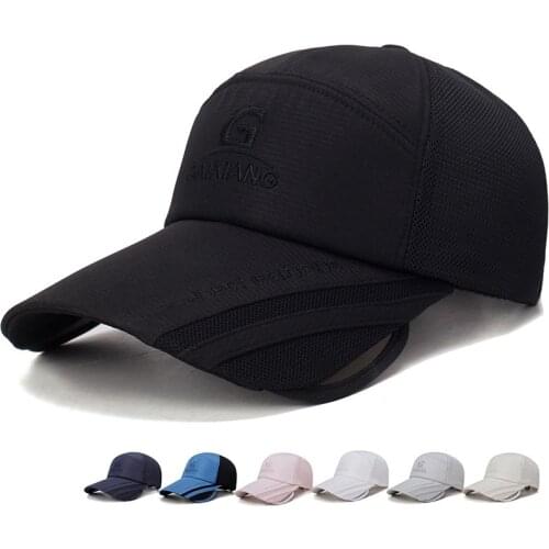 Sunshade Cap Wide Retractable Brim Cotton Breathable Mesh Embroidered Golf Cap Outdoor Fishing Camping Travel Hiking Sports Hat
