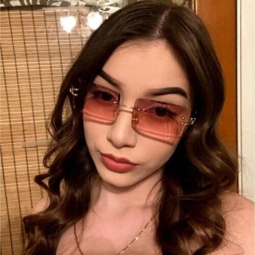 Rectangle Glasses Rimless Sunglasses Women Men Metal Frame Sun Glasses Shades Vintage Mirror Lens Eyeglasses Oculos UV400