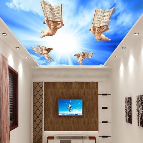 Modern 3D Photo Wallpape blue ceilings Wall Papers Home Interior Decor Living Room angels Ceiling