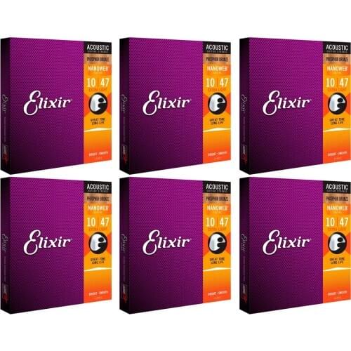 Elixir 16002 NanowebCoating Phosphor Bronze Stainless Steel Acoustic Guitar Strings Extra Light 010-047