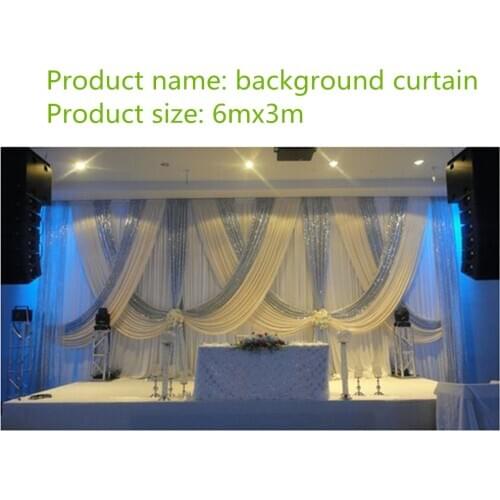 10ft x20ft White Wedding Backdrop with shiny silver Swags Wedding drapes Stage decoration