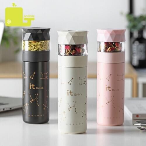 High Quality Stainless Steel 304 Thermos Cup Vacuum Flask Tea Strainer Separation Infuser With Button Portable Mug