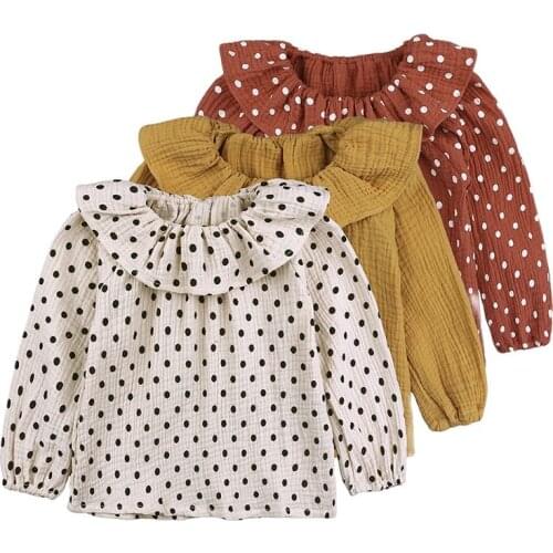 Cotton Linen Thin Girls Shirts Polka Dot Spring Autumn 2020 New Doll Collar Art Style Childrens long sleeve Top 0-5 Years Old
