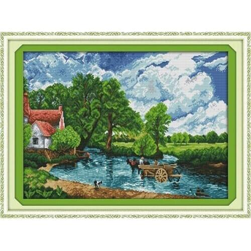 Everlasting Love Wading In A River Chinese Cross Stitch Kits Ecological Cotton Stamped 11 DIY New Year Gift Decorations For Home