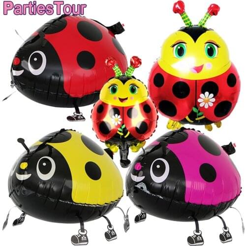 Ladybug Foil Ballons Insect Ladybug Walking Animal Balloon Pet Air Walker For Children Kids Ladybug Insect Fun Party Decor Ball