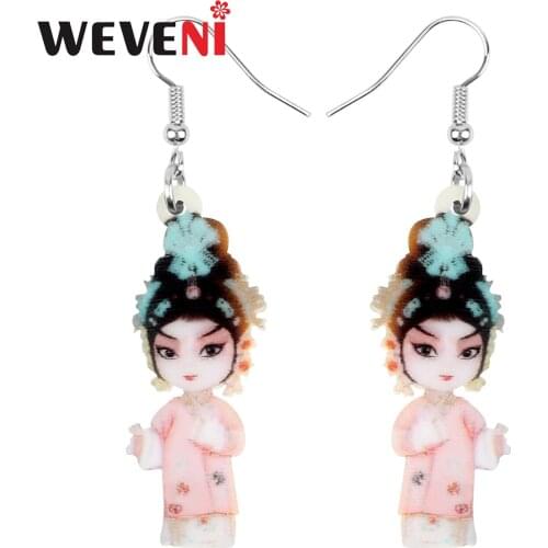 WEVENI Acrylic Chinese Beijing Opera Pattern Earrings Printing Long Dangle Drop Jewelry For Women Kids Girls Wedding Decoration