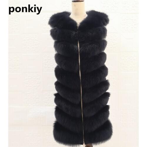 Real Fox Fur Vest Sleeveless Natural Fur Women Genuine Fox Fur Long Vest With Zipper Female Girl Winter Jacket 2020