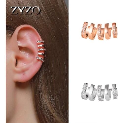 ZYZQ New Arrival Rose Gold Color No Piercing Earrings Metal Multilayer Ear Bone Ear Clip Earrings For Women Party Jewelry 2020