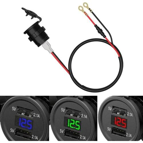 12-24V Dual USB Charger Power Adapter LED Display Socket Car Motorcycle 5V2.1A