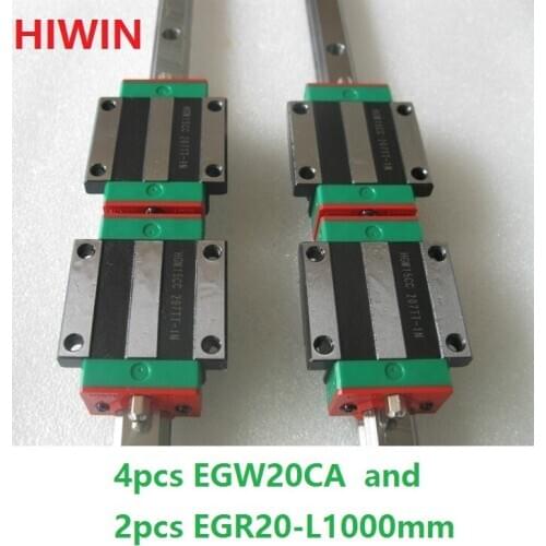2pcs 100% original HIWIN linear rail guide EGR20 -L 1000mm + 4pcs EGW20CA linear flange block for CNC router