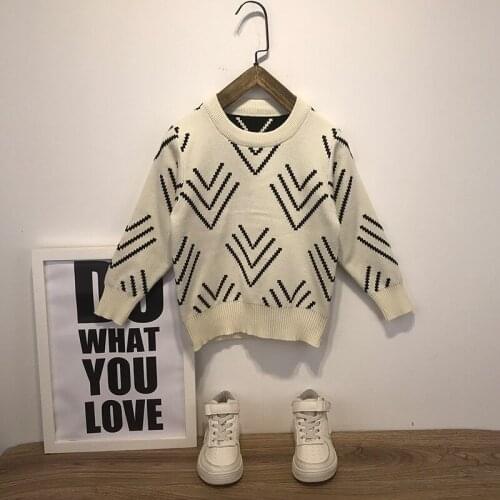 2021 Fashion Boy Sweater Children Winter Clothes Black and White Stripe Printed 2-8 Years Toddler Girl Winter Knitted Clothes