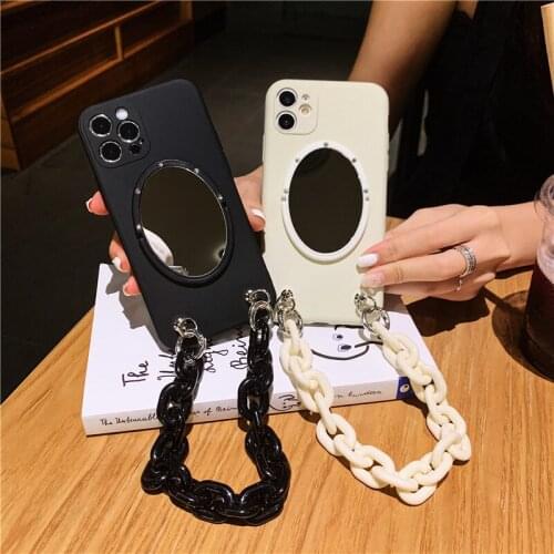 3D Holder Stand Bracket Mirror Silicone Case For Huawei Mate 40 20 30 pro 10 P50 P40 LITE E P20 P30 Soft Cover Chain Necklace