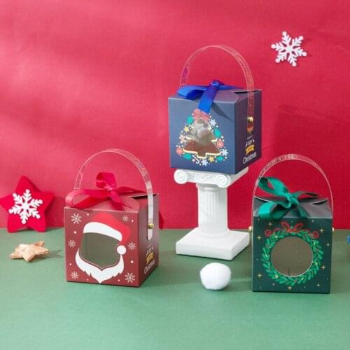 5pcs Merry Christmas Cookie Gift Boxes PVC Clear Window Candy Box Bags Kids Gift Packaging Box Christmas Party New Year Navidad