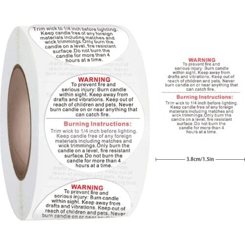 500pcs/roll Candle Warning Label Candle Jar Container Stickers Waterproof Wax Melting Safety Label Vow Sticker Label 3.8cm