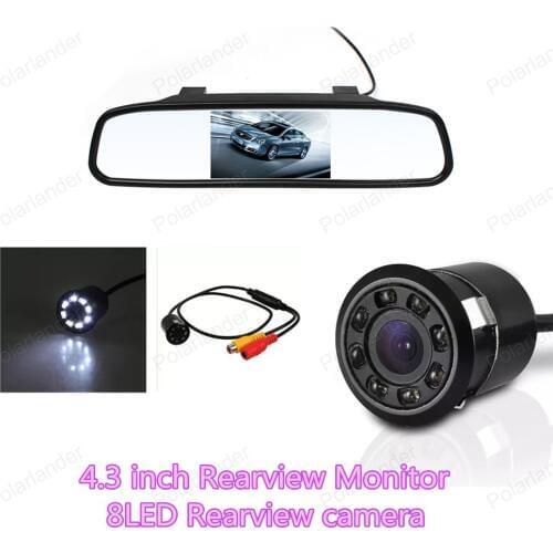 8 LED ir night vision reverse parking camera +4.3 inch tft lcd Rearview Mirror Monitor kit for Car Rear reversing backup