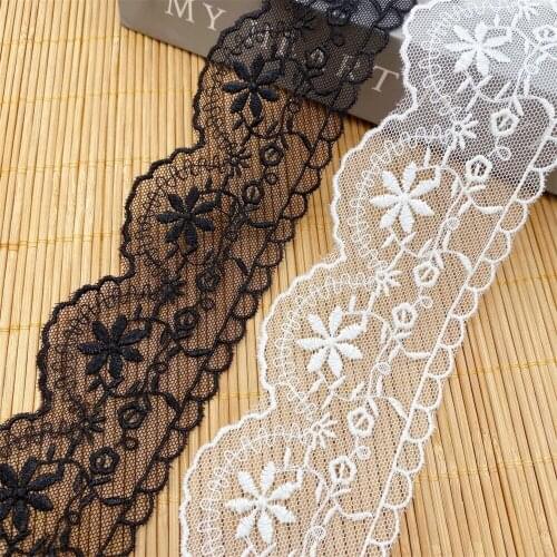 Off White Black Embroidered Mesh Lace Trim DIY Dress Skrit Applique Lace Ribbons And Lace For Sewing V2891